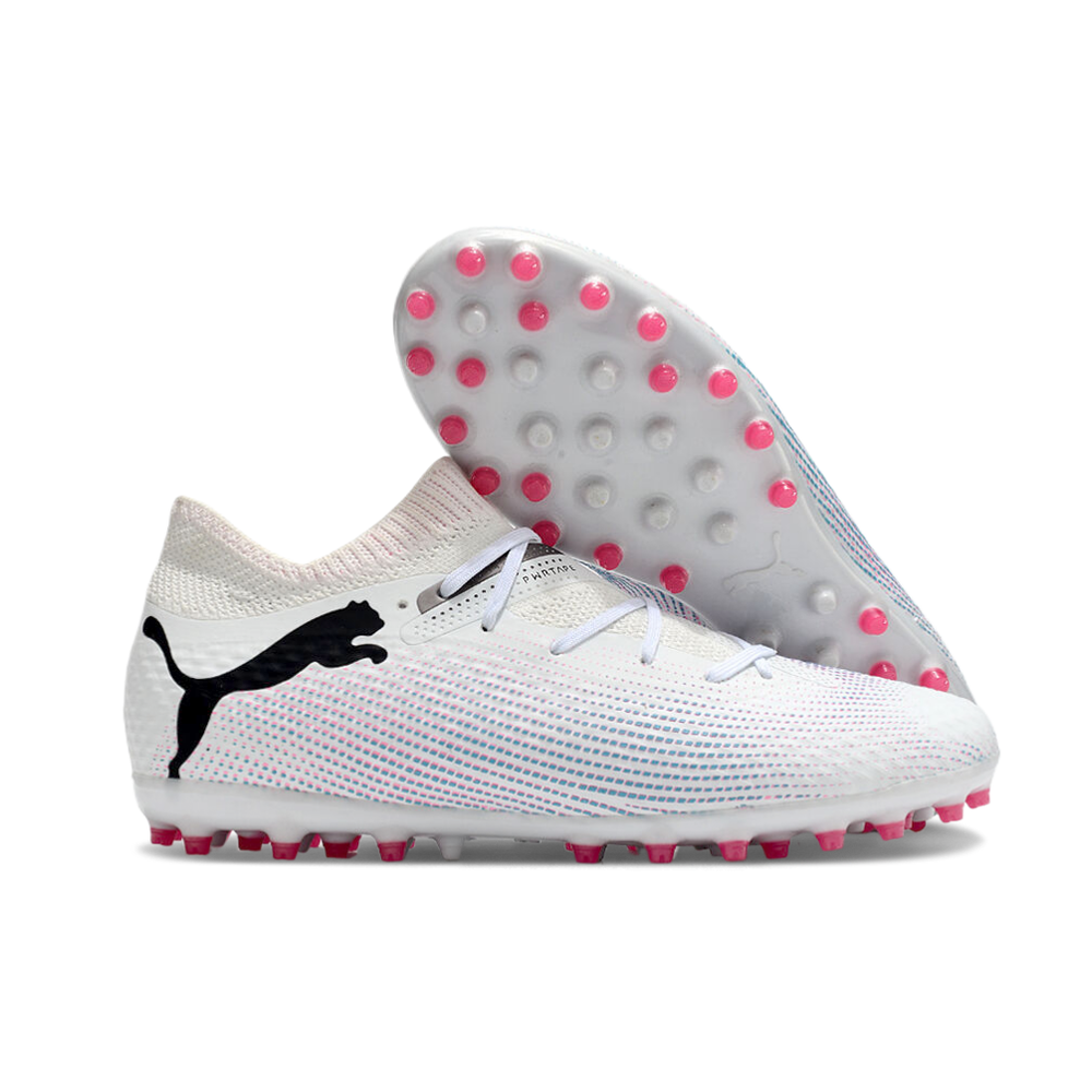 Chuteira Society Puma Future 7 MG Branca e Rosa 