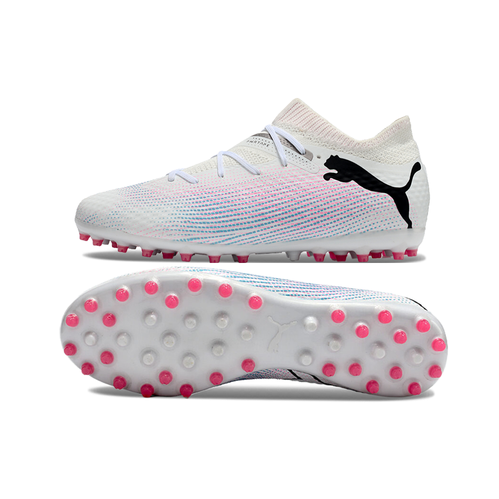 Chuteira Society Puma Future 7 MG Branca e Rosa 
