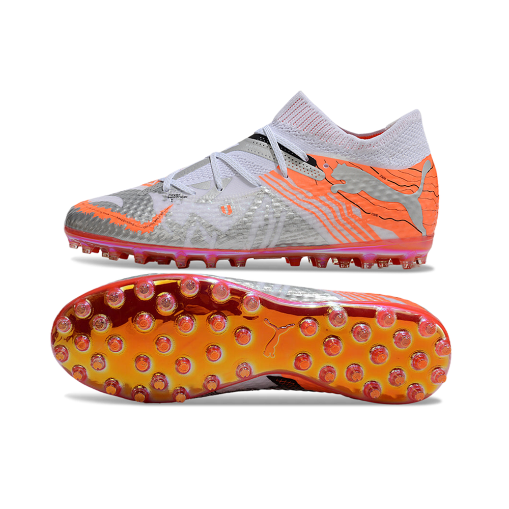 Chuteira Society Puma Future 7 MG Cinza e Laranja
