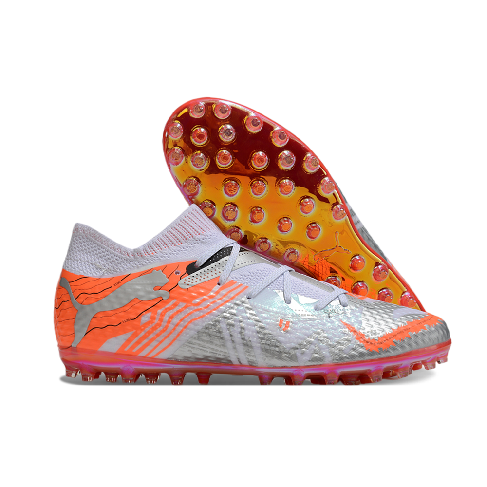 Chuteira Society Puma Future 7 MG Cinza e Laranja
