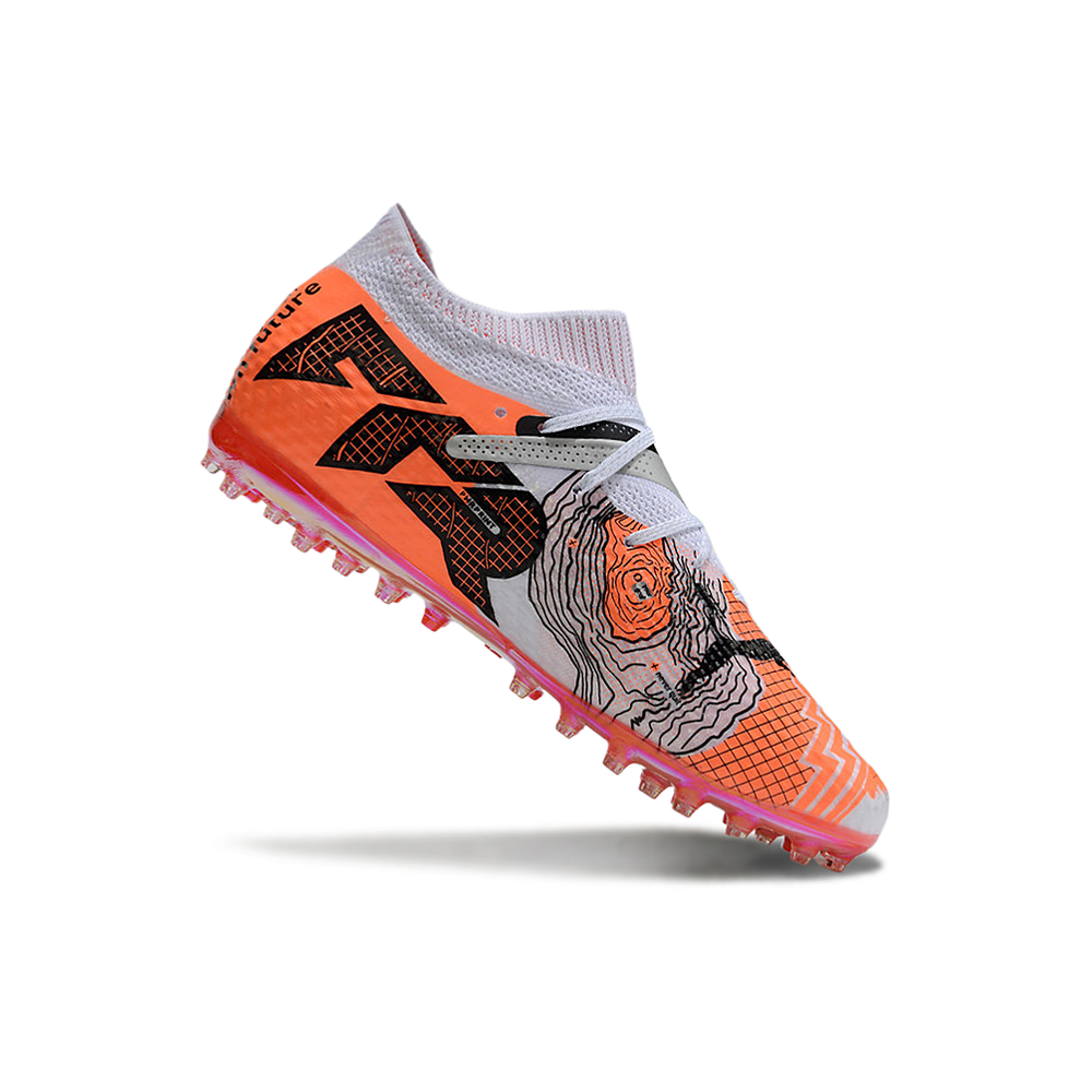 Chuteira Society Puma Future 7 MG Cinza e Laranja