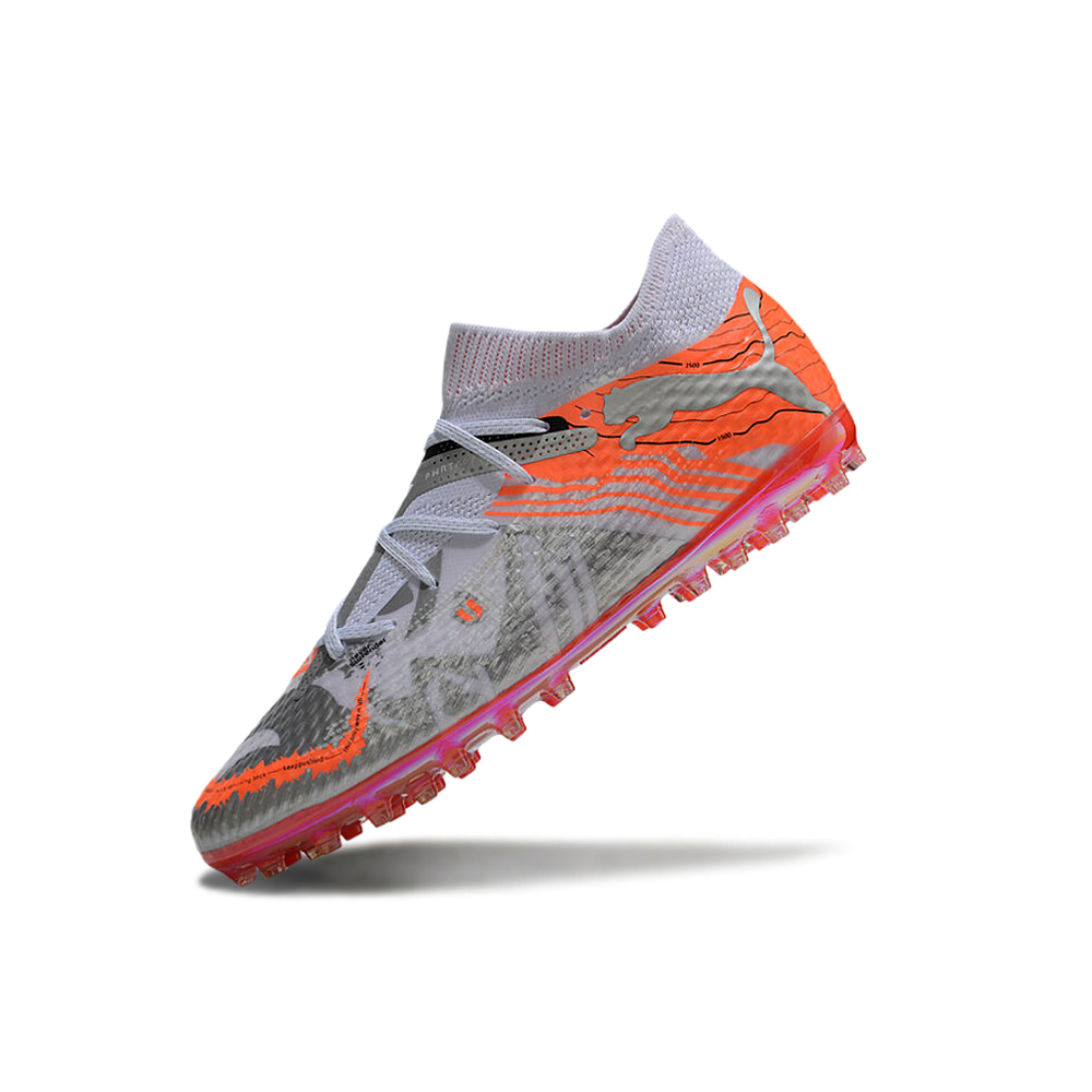 Chuteira Society Puma Future 7 MG Cinza e Laranja
