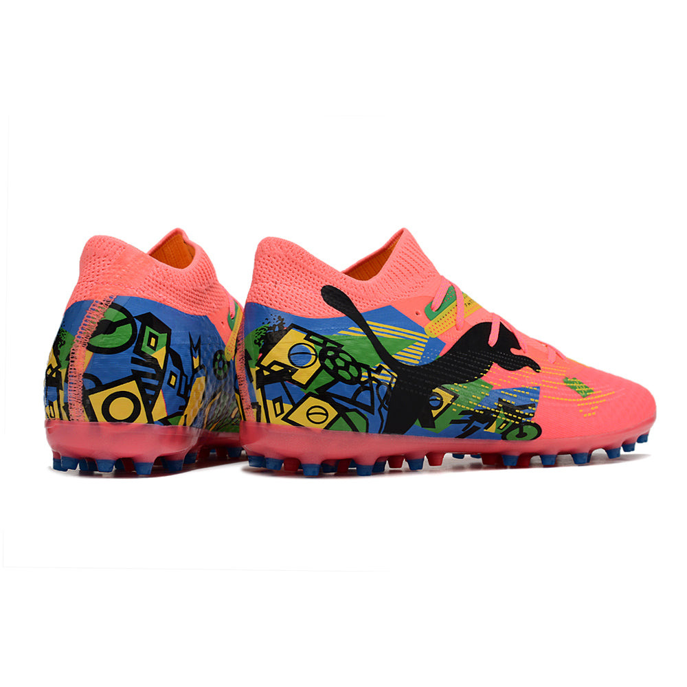 Chuteira Society Puma Future 7 MG Rosa, Azul, Verde e Amarelo 