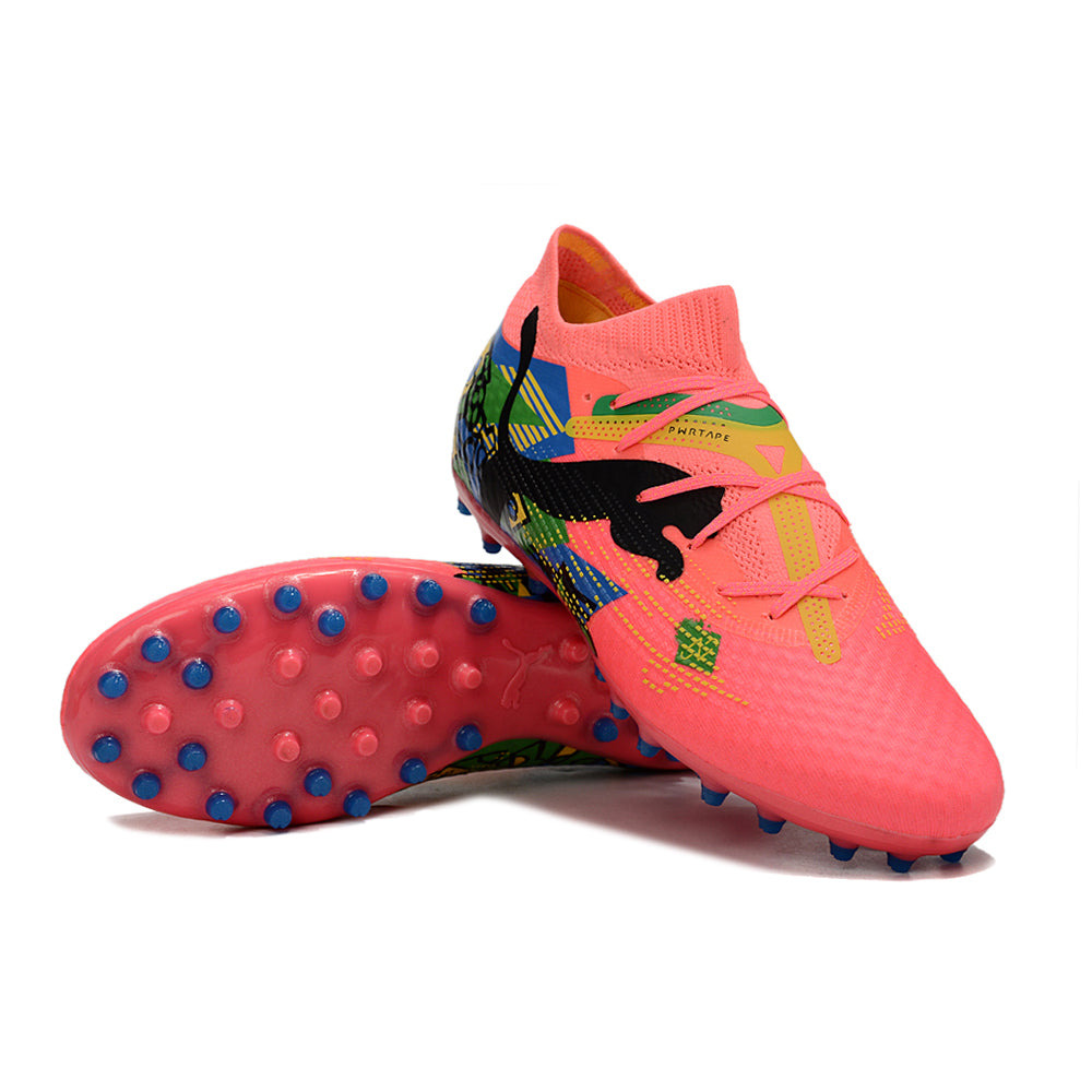 Chuteira Society Puma Future 7 MG Rosa, Azul, Verde e Amarelo 
