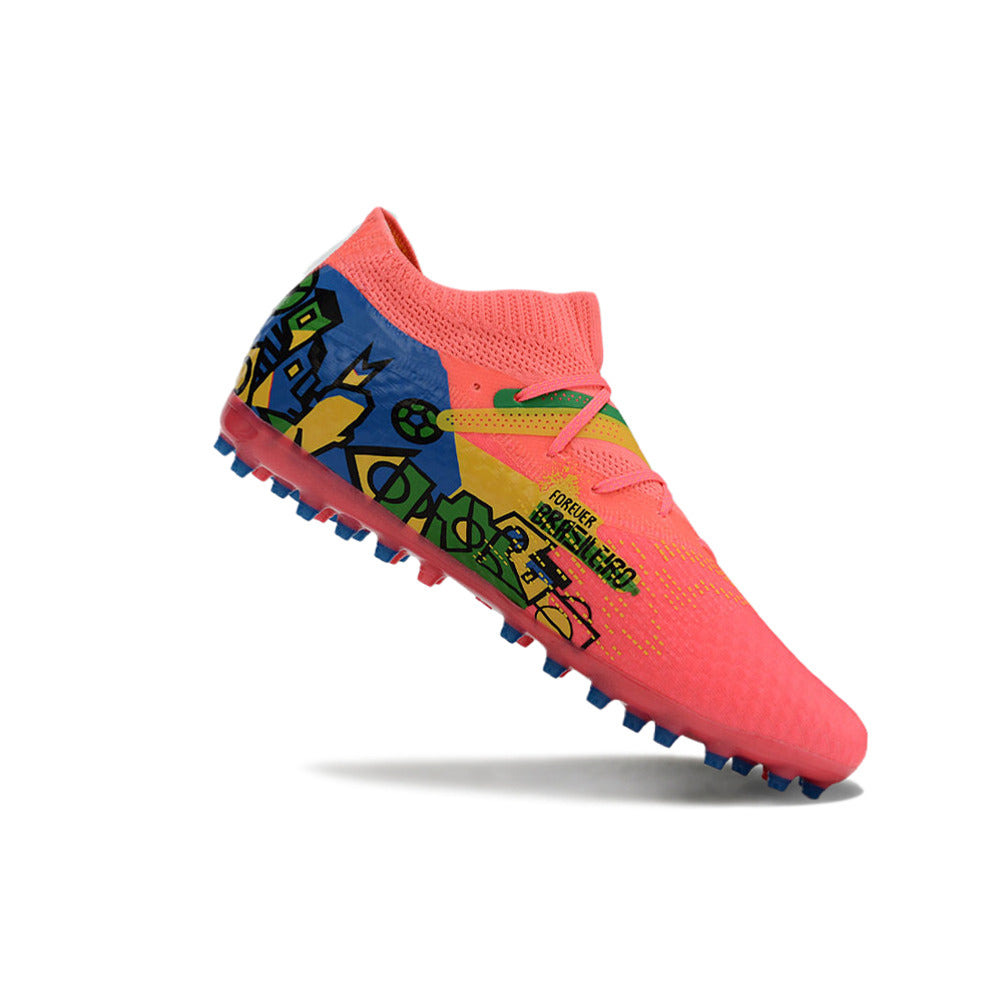 Chuteira Society Puma Future 7 MG Rosa, Azul, Verde e Amarelo 