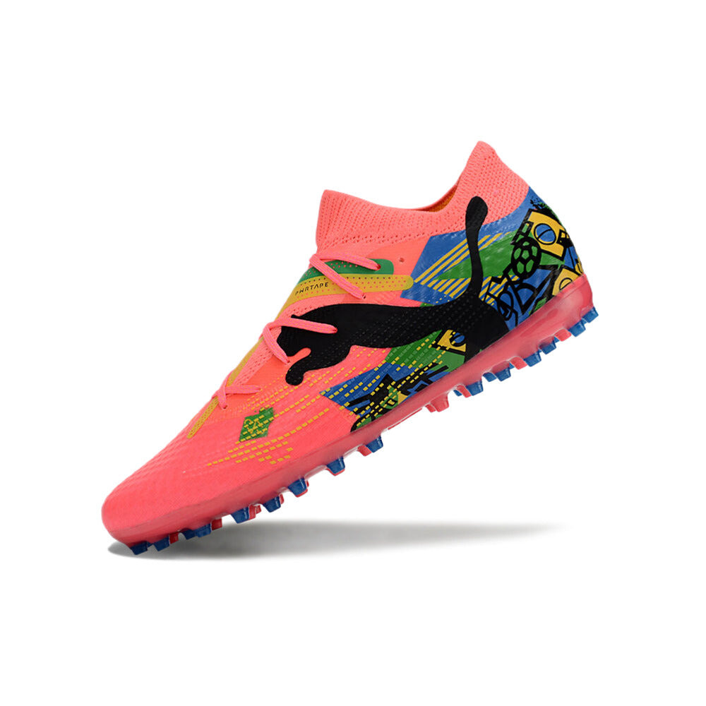 Chuteira Society Puma Future 7 MG Rosa, Azul, Verde e Amarelo 