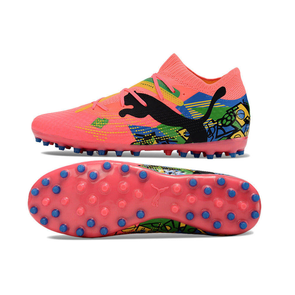 Chuteira Society Puma Future 7 MG Rosa, Azul, Verde e Amarelo 