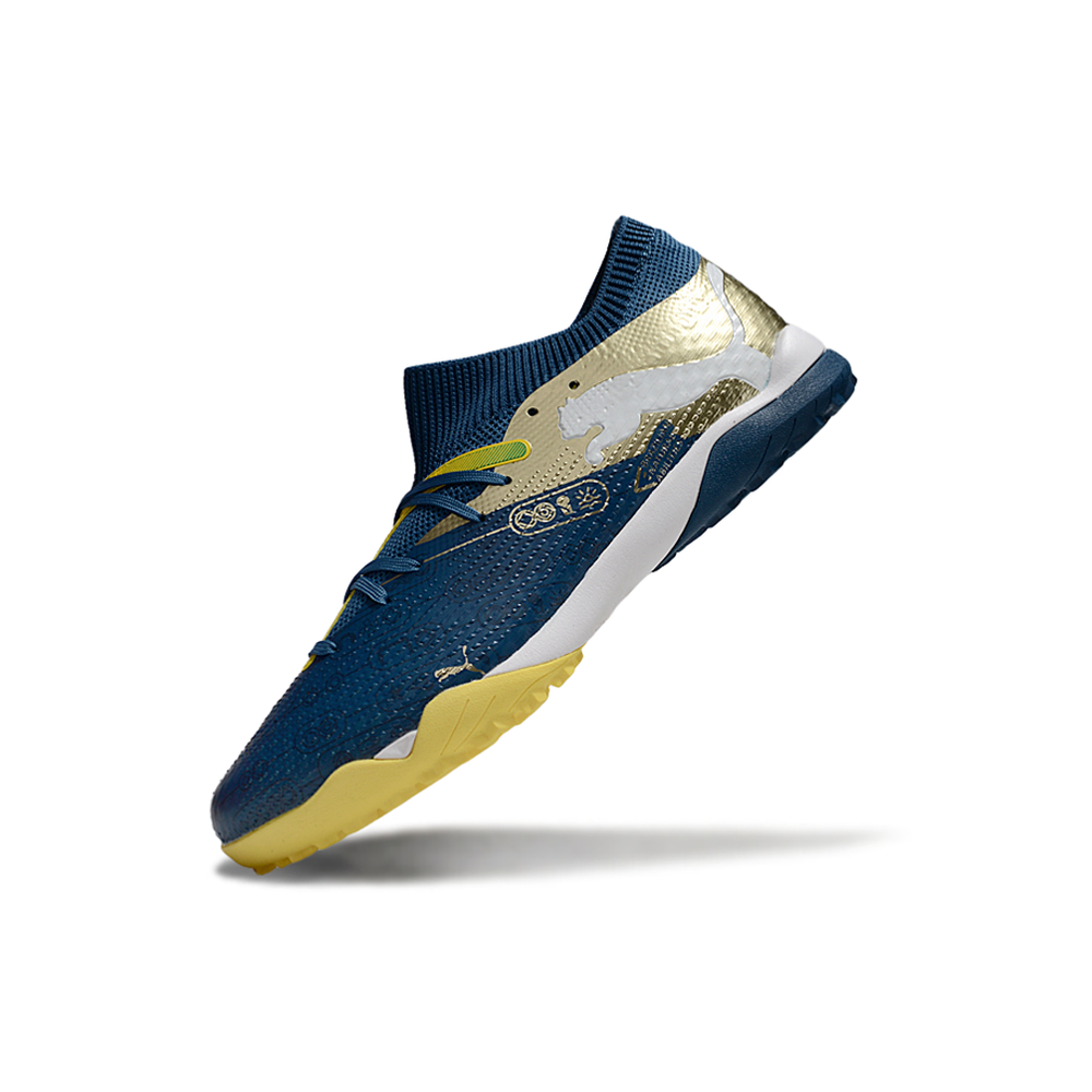 Chuteira Society Puma Future 7 TF Azul e Amarelo 