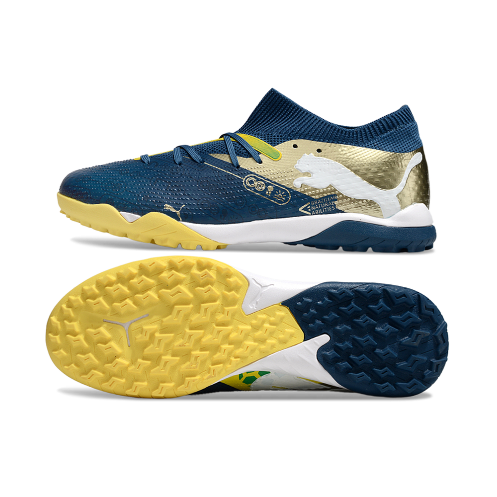 Chuteira Society Puma Future 7 TF Azul e Amarelo 
