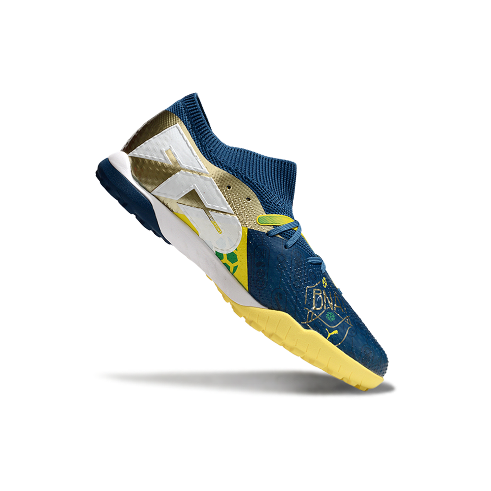 Chuteira Society Puma Future 7 TF Azul e Amarelo 