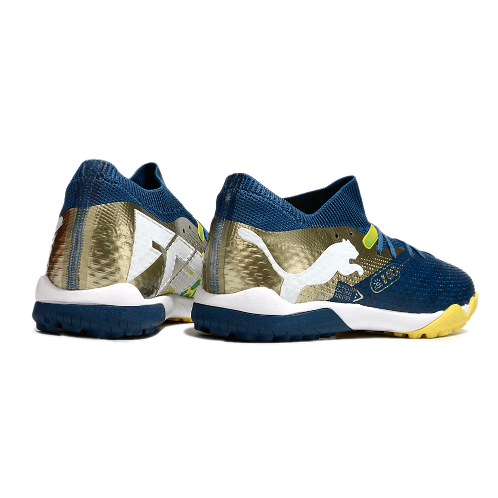 Chuteira Society Puma Future 7 TF Azul e Amarelo 