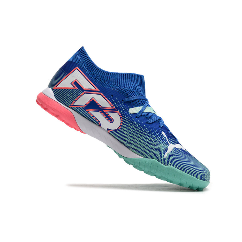 Chuteira Society Puma Future 7 TF Azul e Rosa