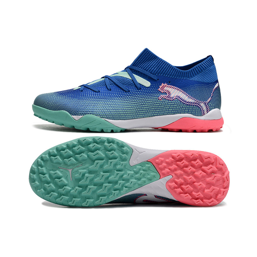 Chuteira Society Puma Future 7 TF Azul e Rosa