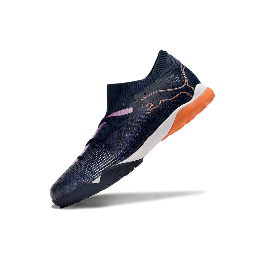 Chuteira Society Puma Future 7 TF Azul, Branca e Rosa 