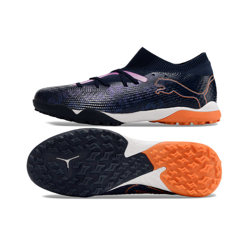 Chuteira Society Puma Future 7 TF Azul, Branca e Rosa 
