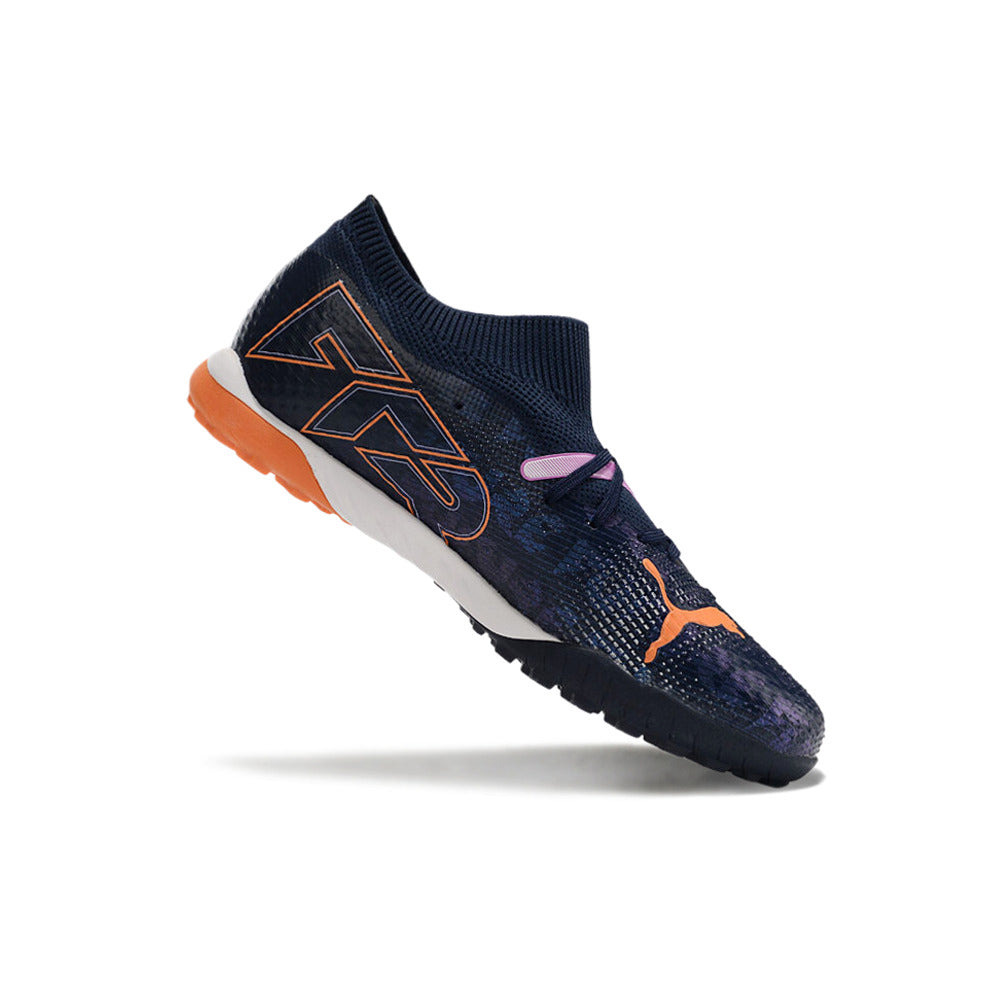 Chuteira Society Puma Future 7 TF Azul, Branca e Rosa 