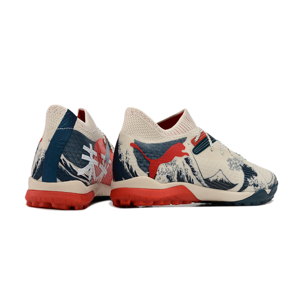 Chuteira Society Puma Future 7 TF Bege, Preta e Vermelha