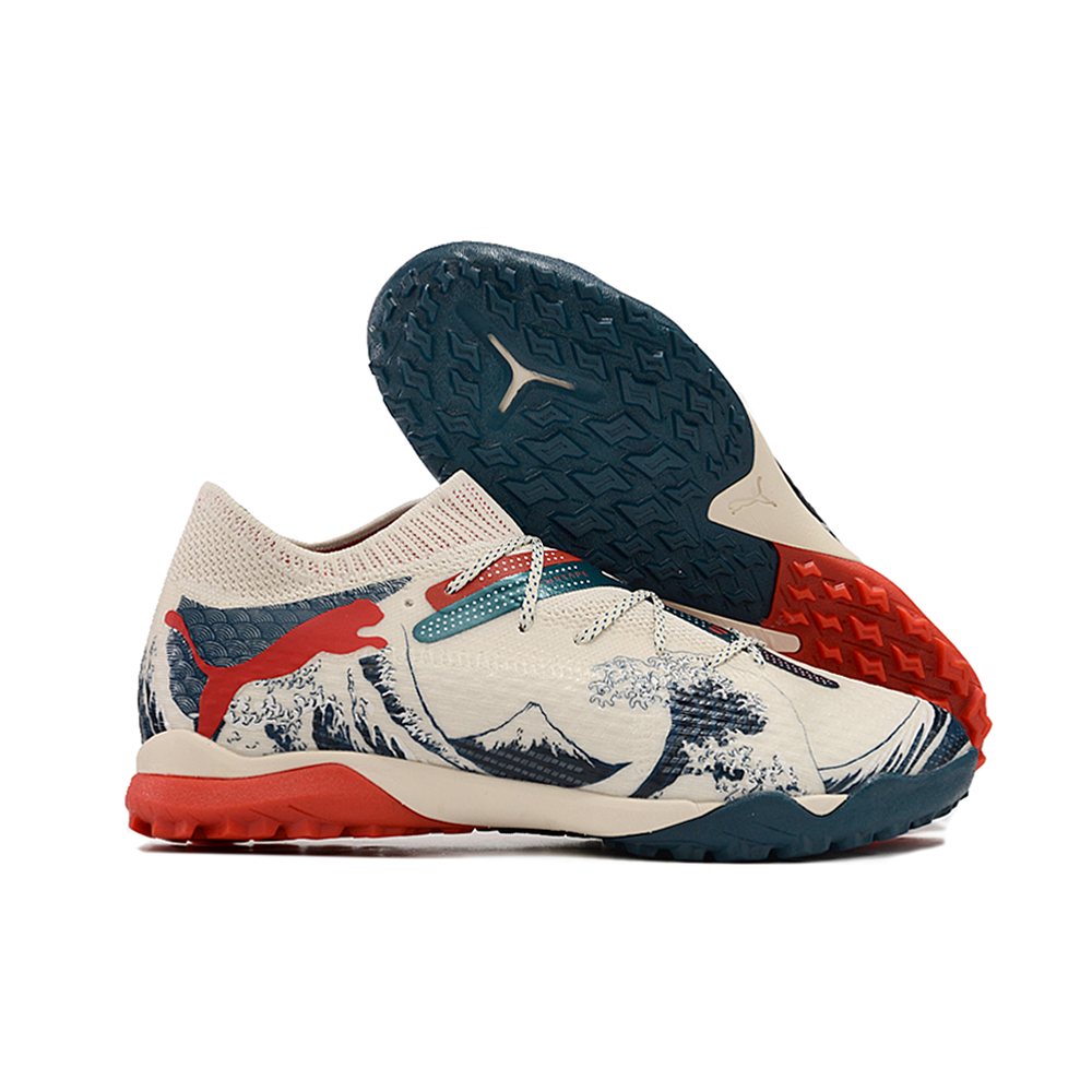 Chuteira Society Puma Future 7 TF Bege, Preta e Vermelha