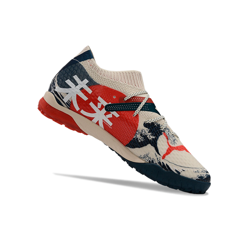Chuteira Society Puma Future 7 TF Bege, Preta e Vermelha