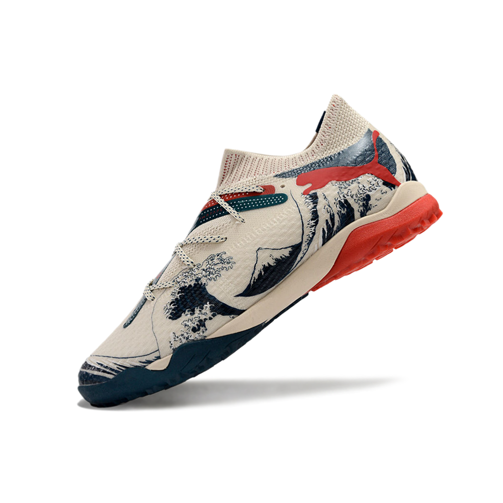 Chuteira Society Puma Future 7 TF Bege, Preta e Vermelha