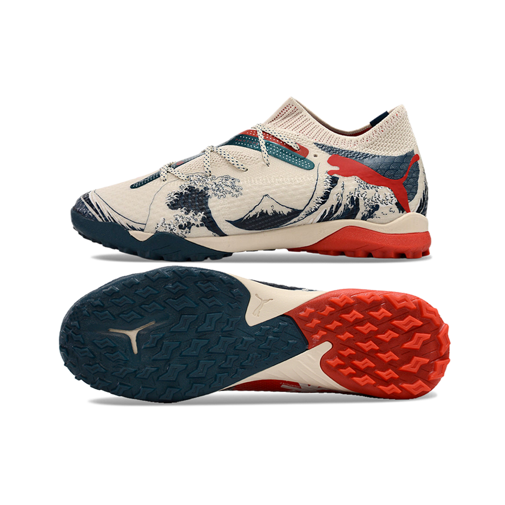 Chuteira Society Puma Future 7 TF Bege, Preta e Vermelha