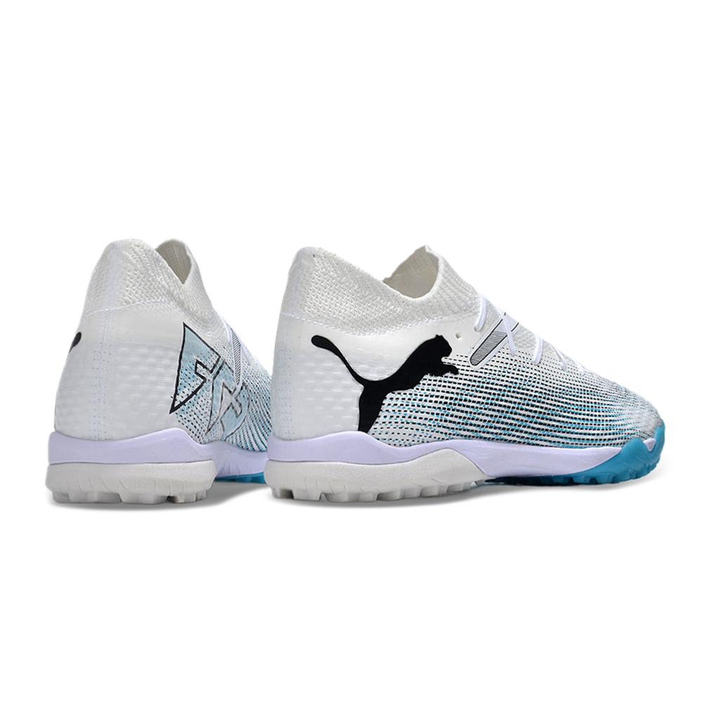 Chuteira Society Puma Future 7 TF Branca e Azul