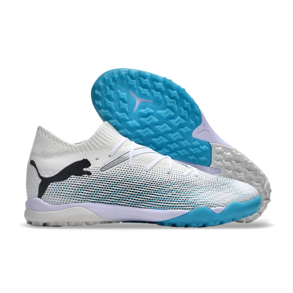 Chuteira Society Puma Future 7 TF Branca e Azul