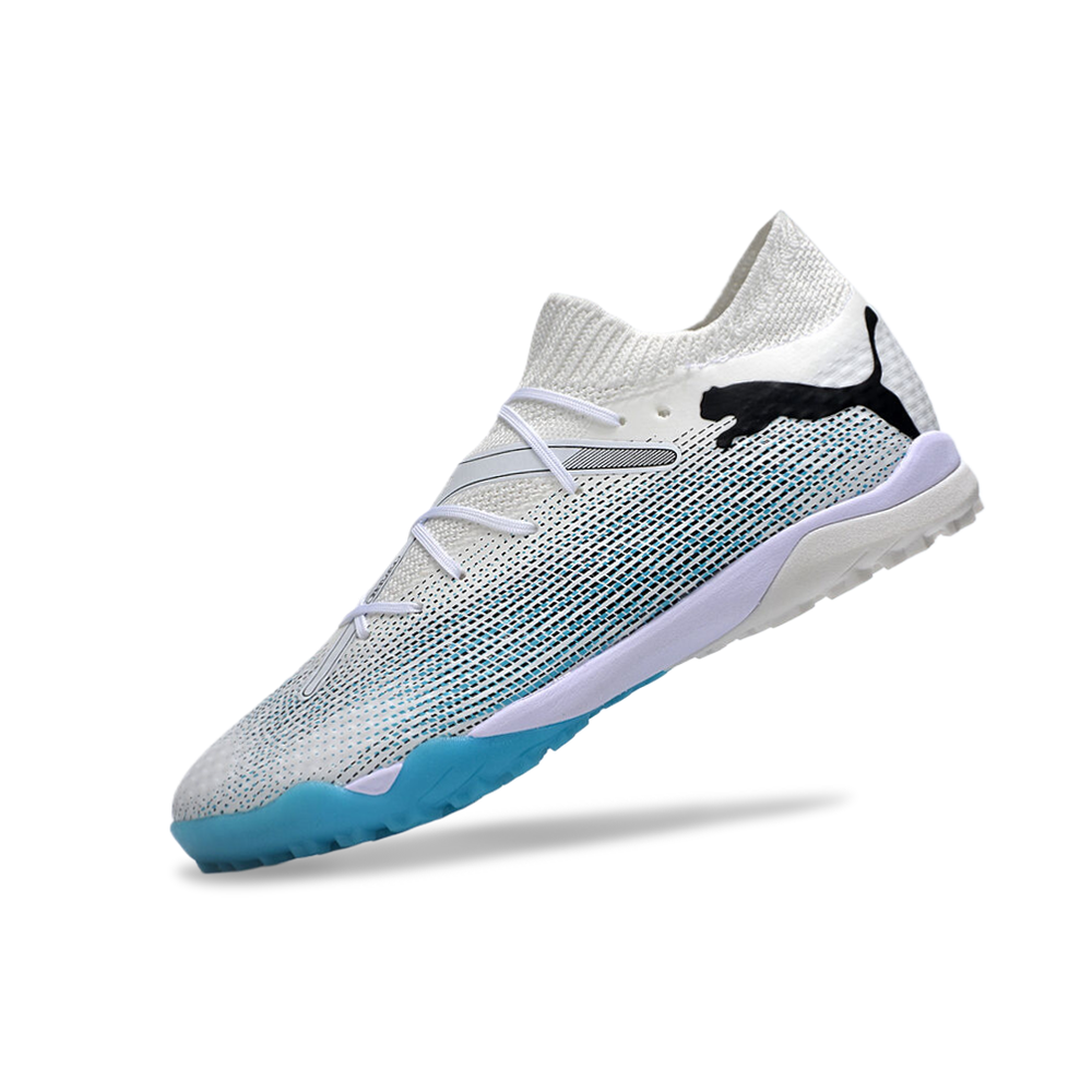 Chuteira Society Puma Future 7 TF Branca e Azul