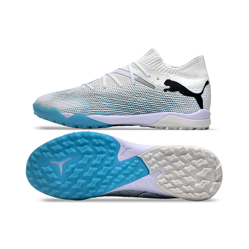 Chuteira Society Puma Future 7 TF Branca e Azul
