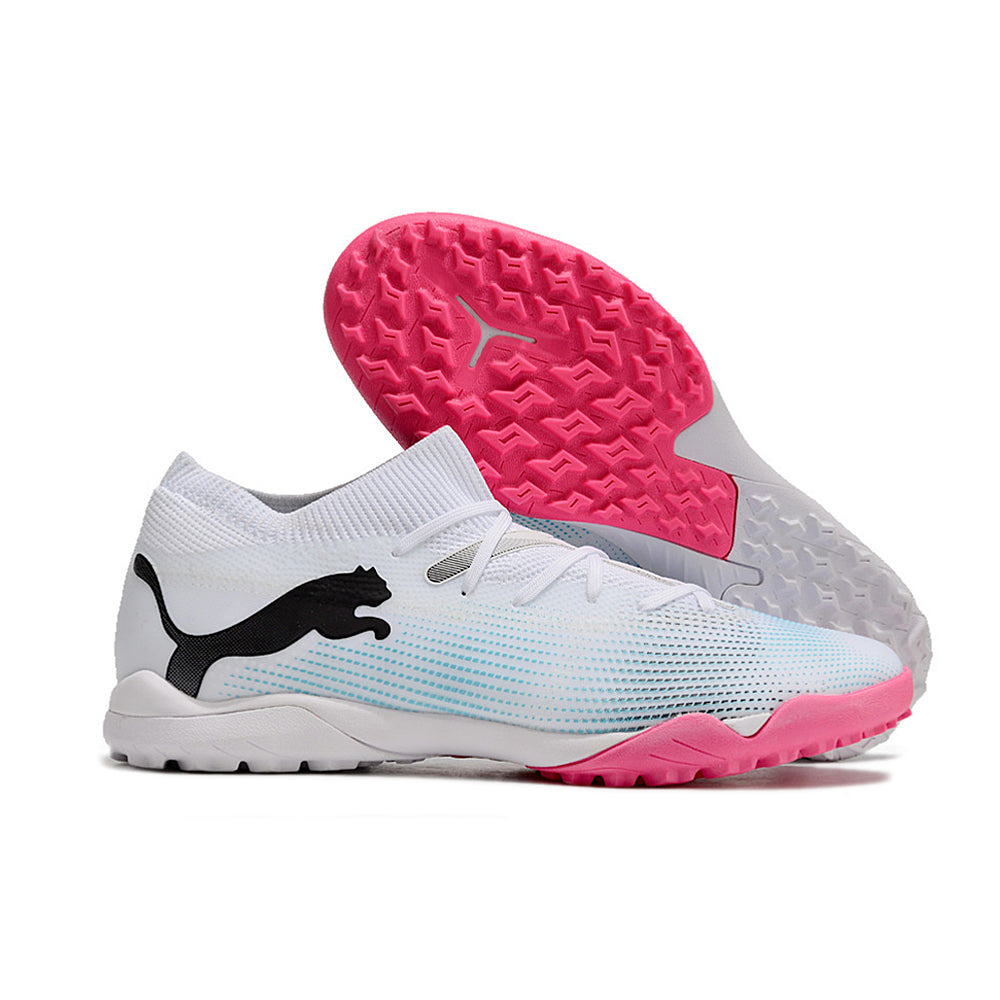 Chuteira Society Puma Future 7 TF Branca e Rosa 