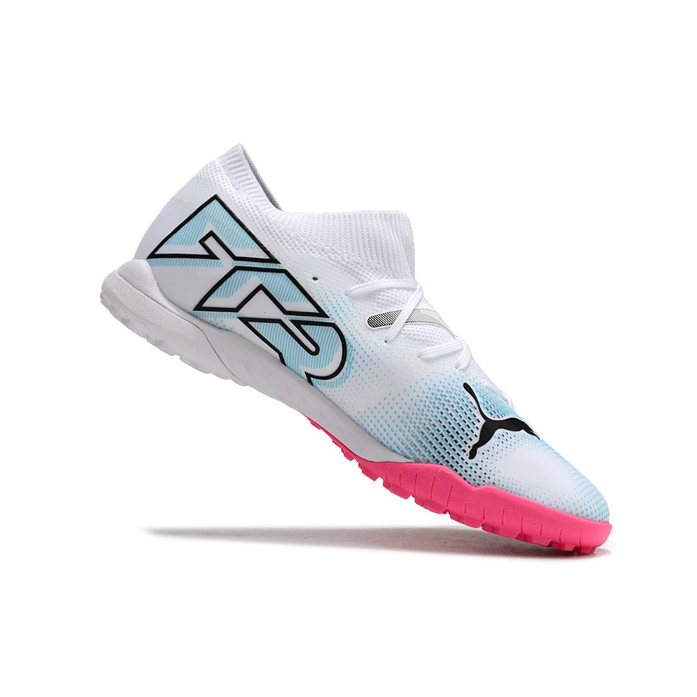 Chuteira Society Puma Future 7 TF Branca e Rosa 