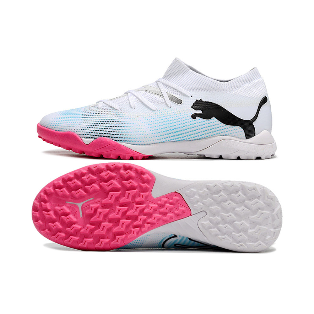Chuteira Society Puma Future 7 TF Branca e Rosa 