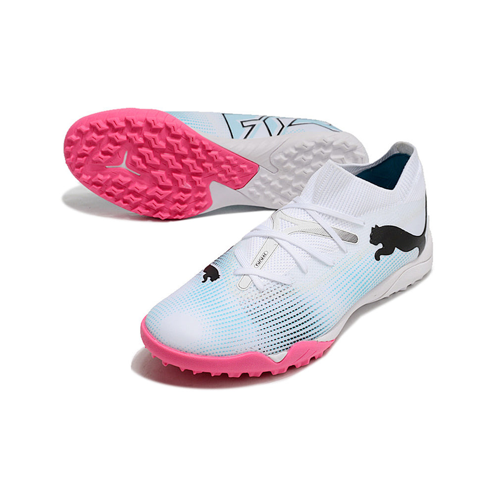 Chuteira Society Puma Future 7 TF Branca e Rosa 