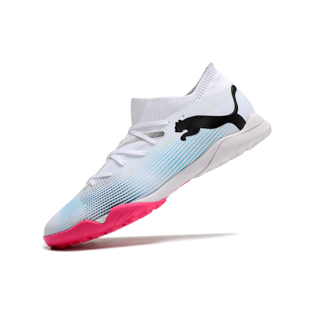 Chuteira Society Puma Future 7 TF Branca e Rosa 