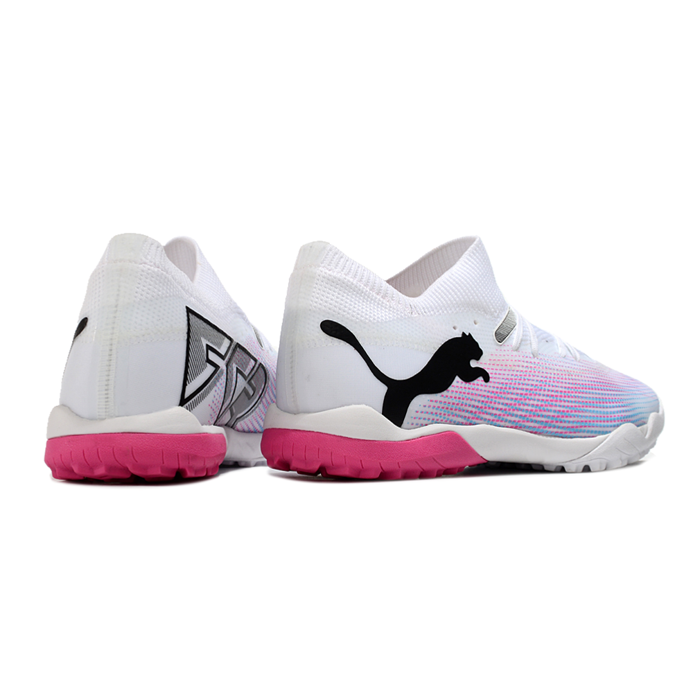 Chuteira Society Puma Future 7 TF Branca, Rosa e Azul 