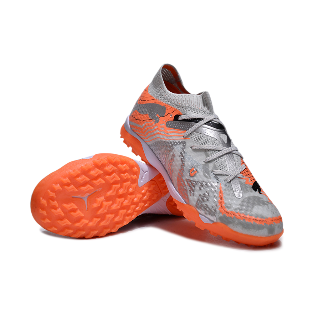 Chuteira Society Puma Future 7 TF Cinza e Laranja