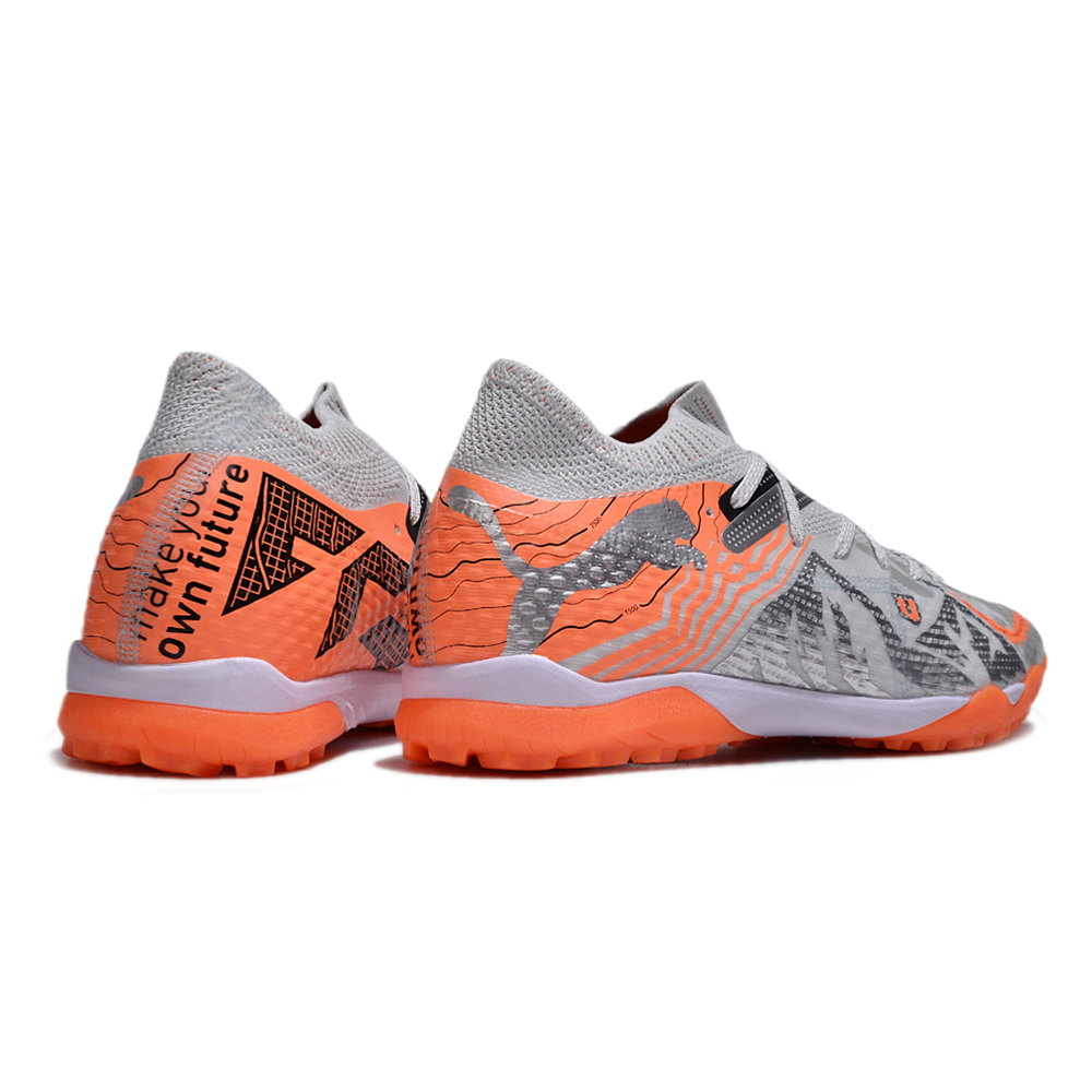 Chuteira Society Puma Future 7 TF Cinza e Laranja