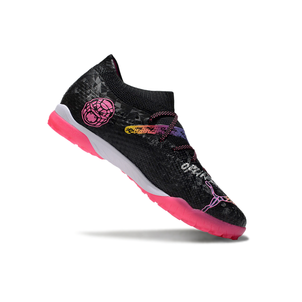 Chuteira Society Puma Future 7 TF Preta e Rosa 