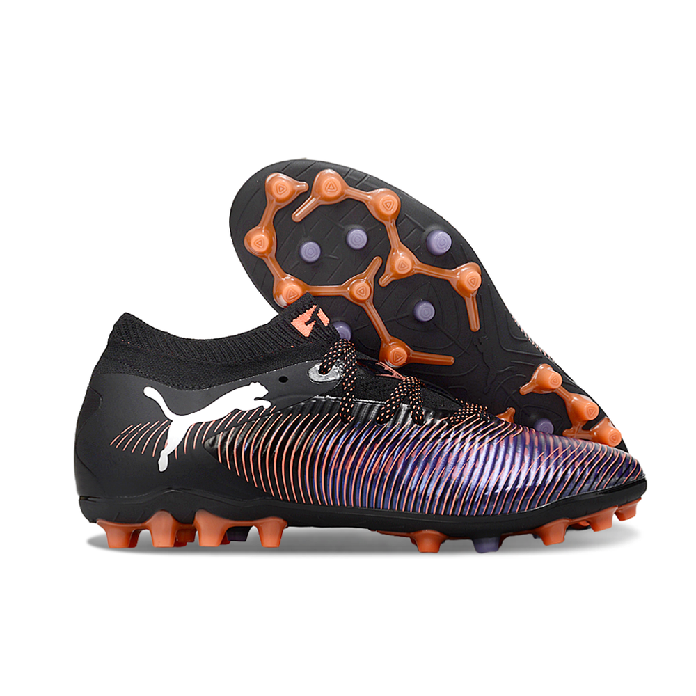 Chuteira Society Puma Future 8 MG Preta, Vermelho e Roxo 