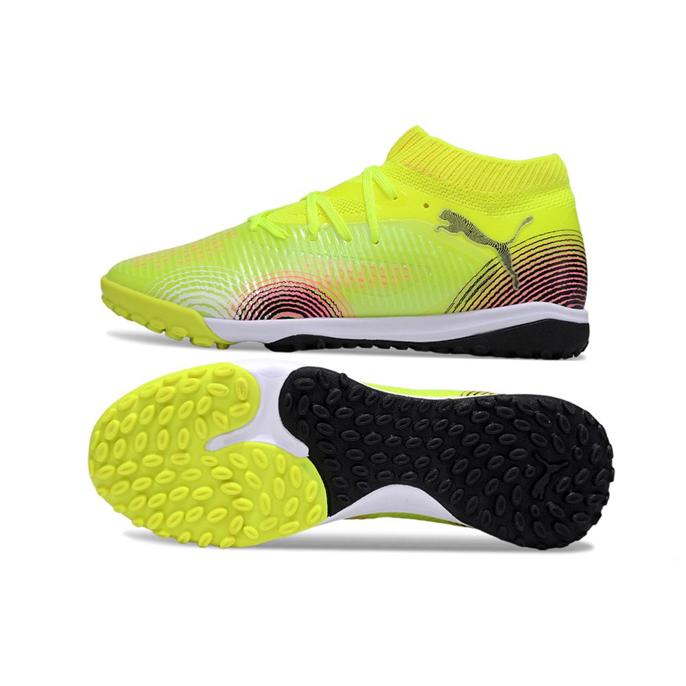 Chuteira Society Puma Future 8 TF Amarelo e Rosa