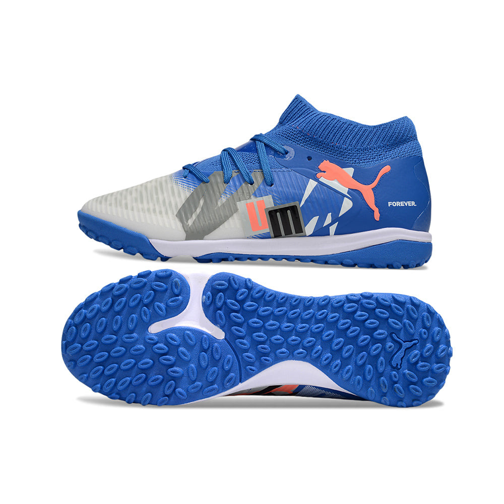 Chuteira Society Puma Future 8 TF Azul e Cinza 