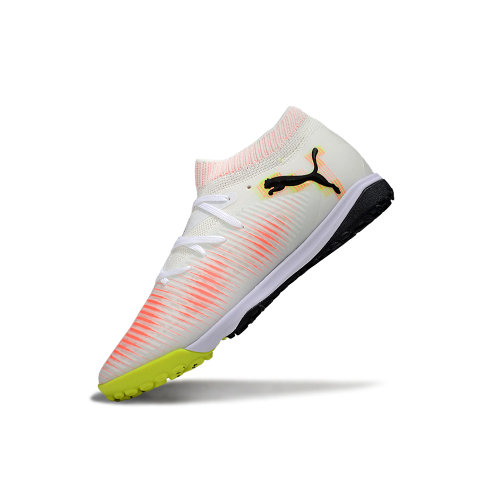 Chuteira Society Puma Future 8 TF Branco, Laranja e Amarelo