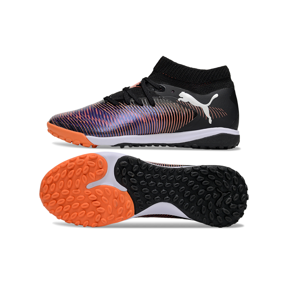 Chuteira Society Puma Future 8 TF Preto, Vermelho e Roxo 