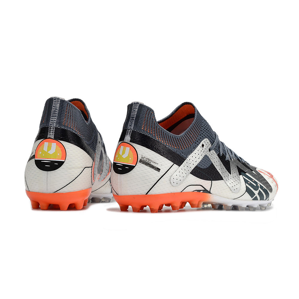 Chuteira Society Puma Future Ultimate MG Branca e Laranja 