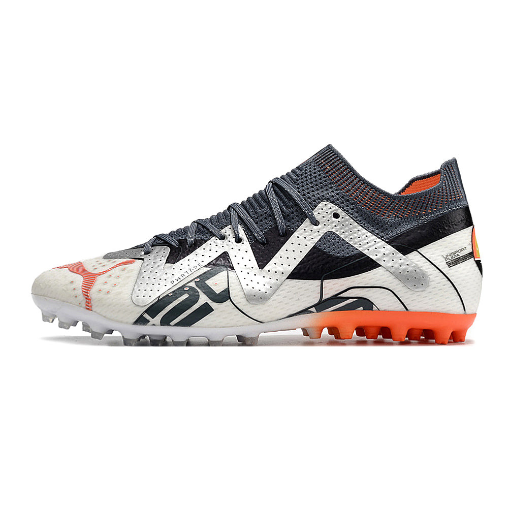 Chuteira Society Puma Future Ultimate MG Branca e Laranja 