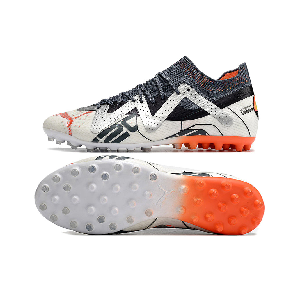 Chuteira Society Puma Future Ultimate MG Branca e Laranja 