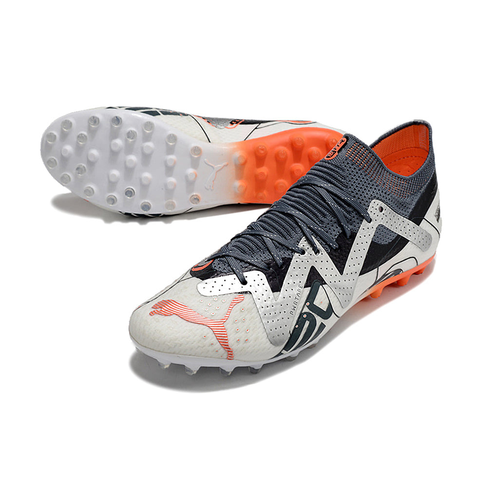 Chuteira Society Puma Future Ultimate MG Branca e Laranja 