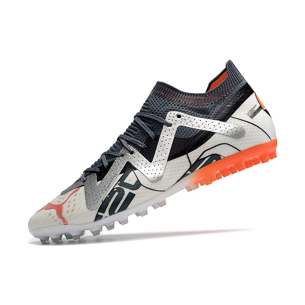 Chuteira Society Puma Future Ultimate MG Branca e Laranja 
