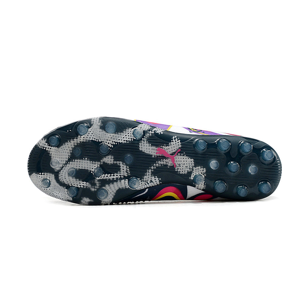 Chuteira Society Puma Future Ultimate MG Branca e Roxa 