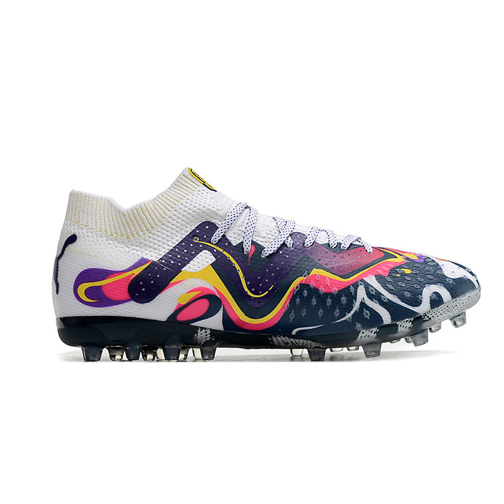 Chuteira Society Puma Future Ultimate MG Branca e Roxa 